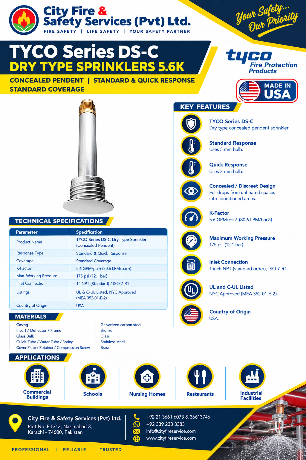 Dry Type Sprinklers 5.6K Concealed Pendent Standard and Quick Response - Image 2